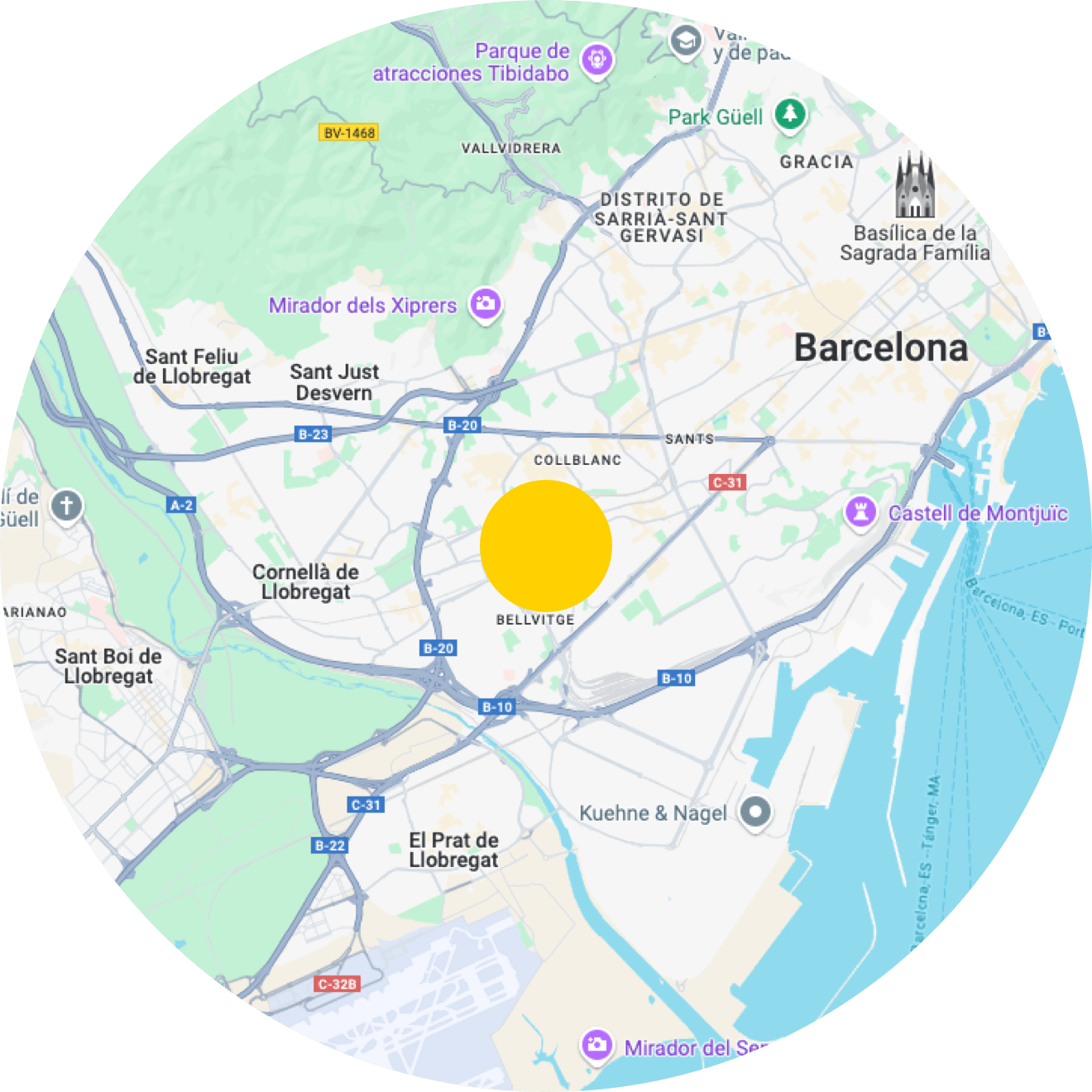 Radio de cobertura de la planta solar de autoconsumo compartido de L'Hopitalet de Llobregat